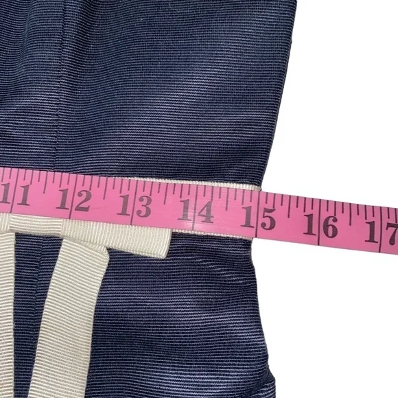 Ann Taylor Dress Navy Blue Cotton Silk Blend White Attached Belt w/Bow Sz 4 - Picture 5 of 7